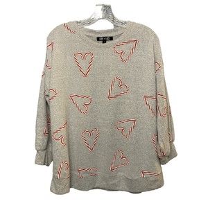 LOVE+LACE Womens Soft Stretch Studded Gray Sweater With Candy Cane Hearts Size L